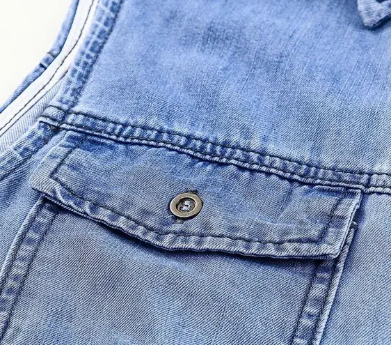 NEW Sleeveless Denim High Waist Button front Dress Tiered Skirt Size Medium Blue