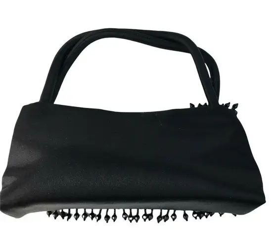 Little Black Formal Evening Purse Beaded Handbag Fabric 8.5 x 3.5 With Handle u