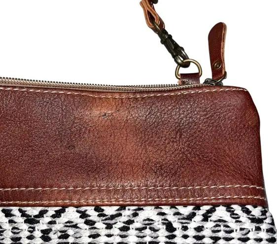 NEW Myra Bag Mix N Match Canvas & Leather Small Crossbody Clutch Purse Bag White