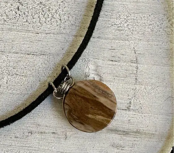 Agate double pendant necklace on black cord