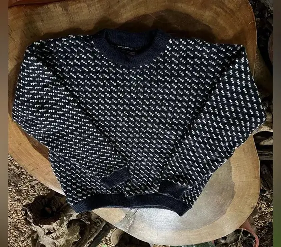 Vintage LL Bean Blue White Birdseye Norwegian Wool Blend Sweater sz Ladies Large