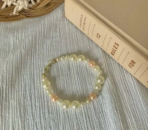 Handmade Pink White Pearl Bracelet “Lydia” Asymmetric Unique Feminine Classic