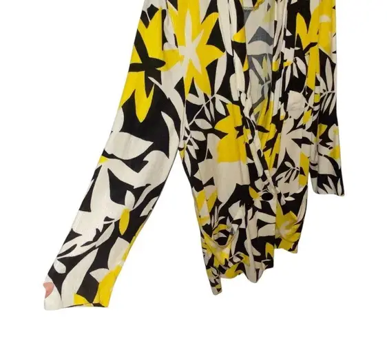 cream with yellow and black print linen blend , oversized statement blazer Size M