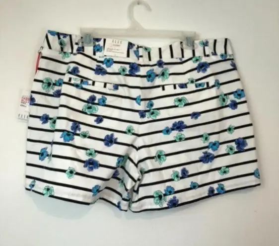 Elle NEW NWT White Black Blue Green Floral Striped Cotton Blend Short Shorts 16