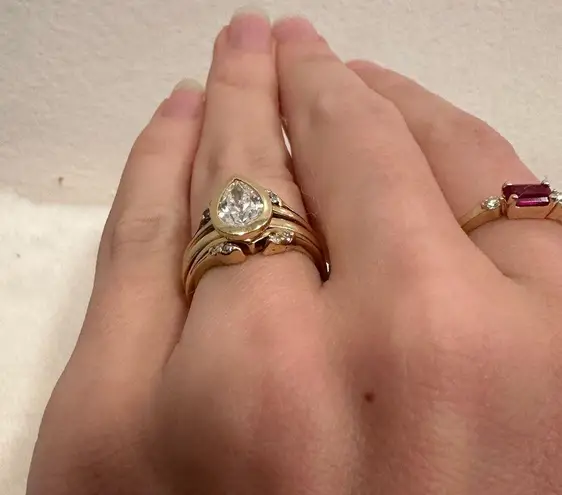 Diamond wedding ring wrap guard! 14K gold vintage style double band!