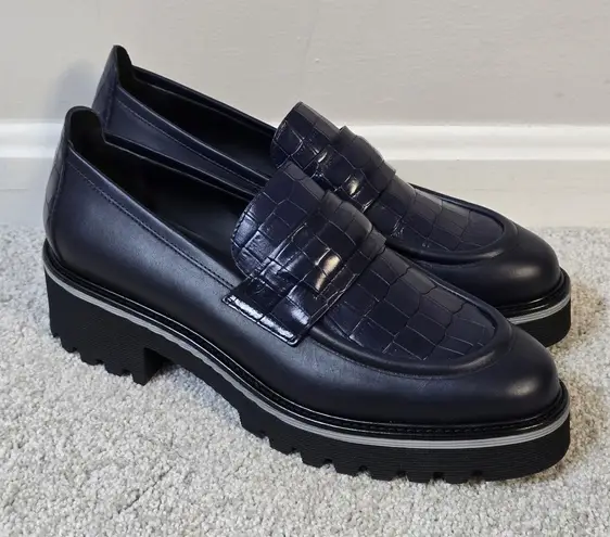 M. GEMÍ ELSA NAVY BLUE CROC CHUNKY LEATHER LOAFERS WOMEN'S SZ 11 ( EU 42)
