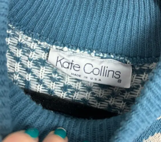 Vtg Y2K Kate Collins Abstract Paisley Knit Sweater Sz 2X Blue Boho