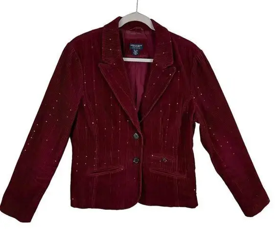 American Eagle  Burgundy Maroon Single Breasted Corduroy Sequin Blazer Size XL