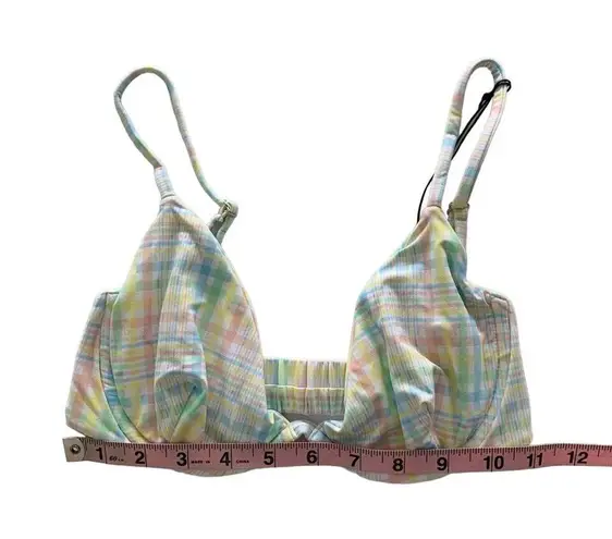 VDM Revolve Isla White Pastel Plaid Print Underwire Swimwear Bikini Top Sm