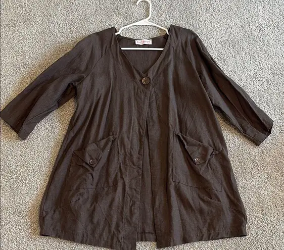 Eva Tralala Paris 100% linen chocolate brown one button jacket Size XL