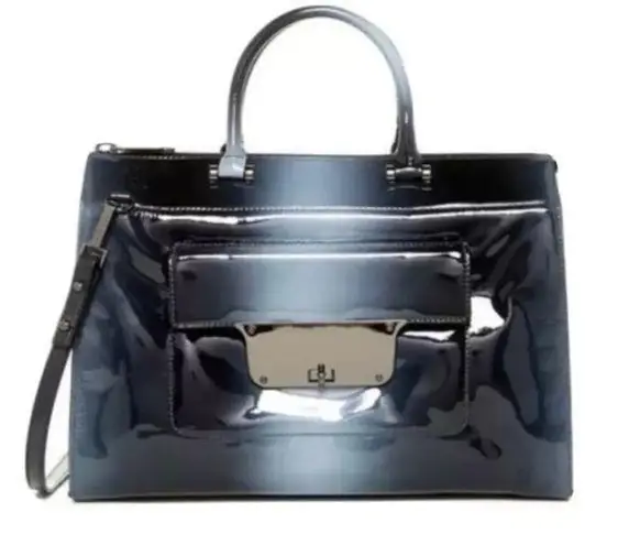 Milly Top Handle Patent Leather Ombré Gray Teal Black Purse w/crossbody strap