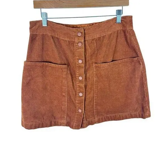 Truth By Republic Cotton Camel Brown Corduroy Snap Front Mini Skirt Pockets 12