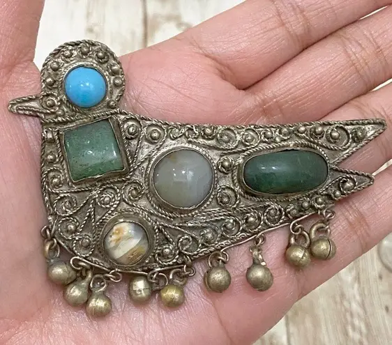Vintage Bird Gemstones Cabochon Figural Brooch