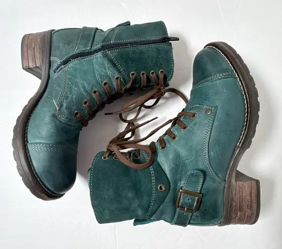 Taos Crave Boots Teal Leather Lace Up Combat Moto Size 6 6.5 EU 37 Green