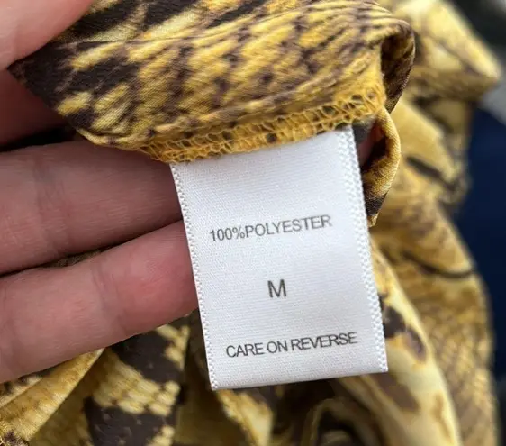 🦋 New York and Company Yellow Snake Skin Button Down Shirt Mini Dress Medium