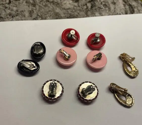 Lot of 5 Vintage /Modern Costume Earrings Clip On Screw On Pink Red Black Etc