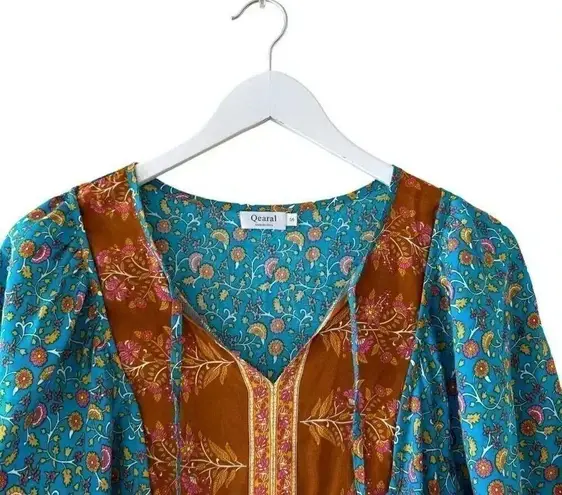 Qearal Womens Casual V Neck 3/4 Sleeve Boho Floral Loose Short Mini SZ S #1994 Brown