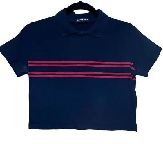 Brandy Melville  navy collared crop shirt with red stripe