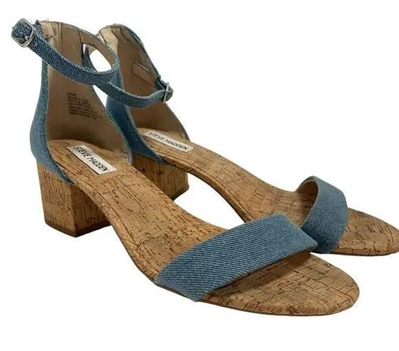 Steve Madden  Irenee C Denim Ankle Strap Cork Block Heels Women's Size 9.5 M
