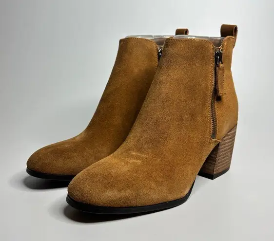 Blondo Siena Waterproof Suede Heeled Booties in Camel