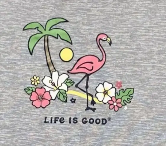 Life is Good Sleep Shirt Size Medium Gray Pink Flamingo Short Sleeves NEW