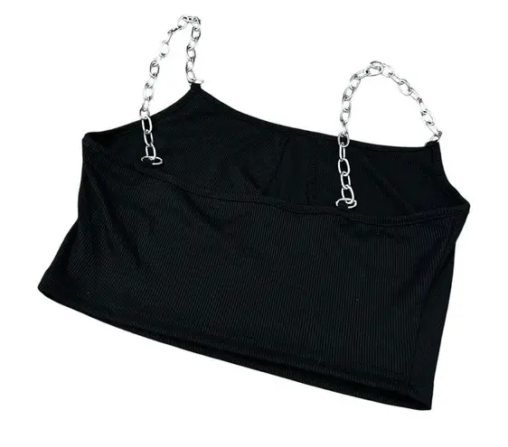 Black Silver Chain Strap Design Crop Top Style Shirt Women’s Size Small Fit!