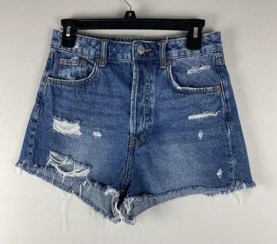 H&M Divided  Womens Size 6 Short Shorts High Waist Button Fly Distressed Denim