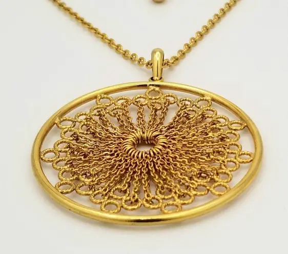 Joan Rivers Statement Necklace Gold Tone Filigree Mandala Sunburst Pendant