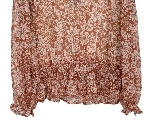 Zenobia Burnt Sienna Floral Blouse sz 2X Ruffle Cuff Tie Waist NWT Long Sleeves