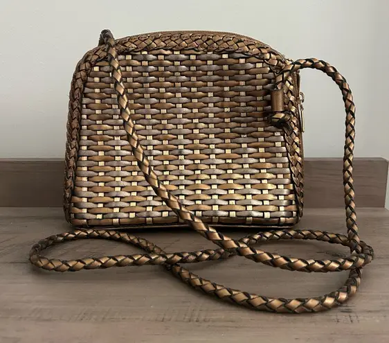 Vintage CEM Woven Leather Bronze, Metallic Gold, Silver Braided Strap Crossbody Gold
