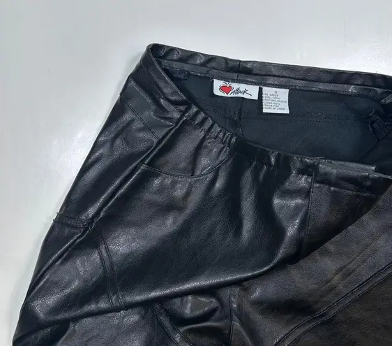 Vintage Y2K Heart Attack Faux Leather Pants Quilted Design Black Flare Leg Small