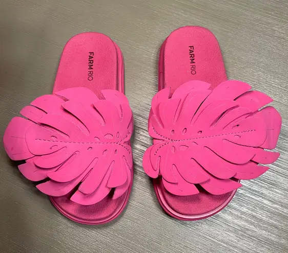 Farm Rio Pink Monstera Anatomic Leaf Slide Sandal