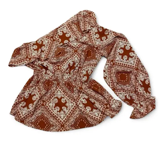 NWT Savanna Jane One Shoulder Burnt Orange Paisley Flowy Boho Chic Shirt Small Brown
