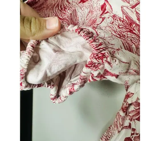 PETERSYN Rustic Red Pink Floral Printed Cotton Puff Sleeves Isodora Dress S