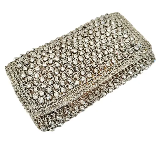 Barbara Lee Vintage Crocheted Beaded Clutch Women's 8" Silver Evening Holiday