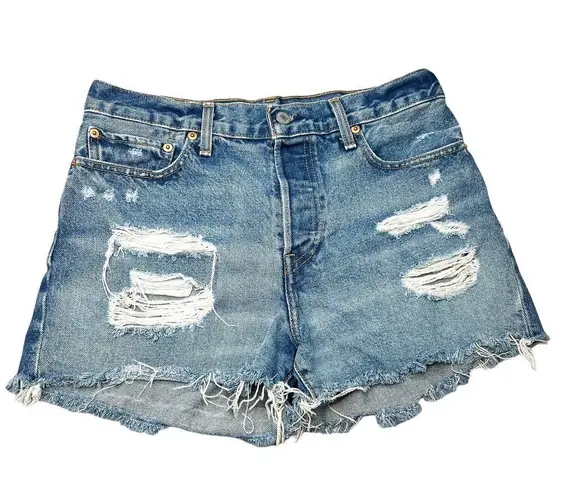 Levi's  Wedgie Short High Rise Medium Wash Distressed Cut Off Denim Shorts Sz 30