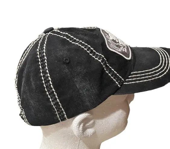 Kbethos “Born To Ride” Distressed Black Denim Cap Hat