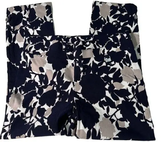 Rafaella Capris Pants White With Blue And Tan Floral Super Cute Sz 8