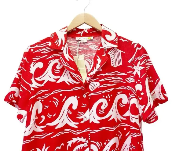 C&C California NWT  Linen Top Red & White Tropical Hawaiian Shirt Size Small NEW