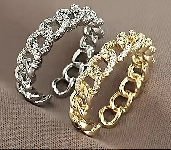 Boutique Gold Iced Cuban Chain Ring | Gold Plated Sterling Silver