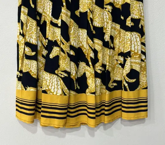 Anthropologie  Maeve Women's Gold/Yellow/Black Horse Pleated Midi Skirt Sz 2