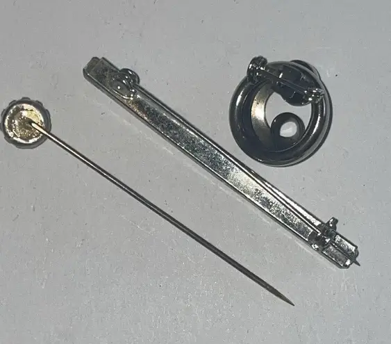 Lot of 3 Silver Tone CZ Rhinestone Brooch Shoulder Pins Stick Pin