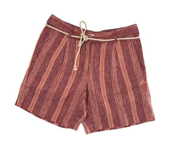 J. Jill Womens Striped Linen Shorts Size Rope Tie Belt coastal resort wear Pink