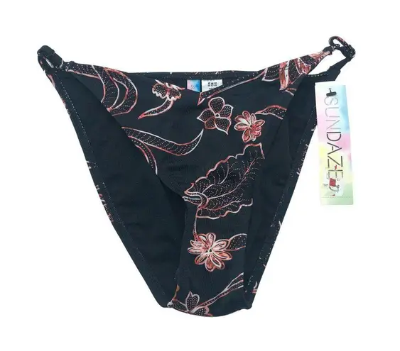 Sundazed Violet Printed Adjustable Strap Bikini Bottoms Skimpy Cut Black XL