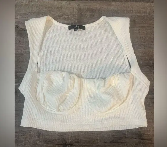 LULUS Relaxed Livin' White Waffle Knit Cropped Bustier Tank Top Size L