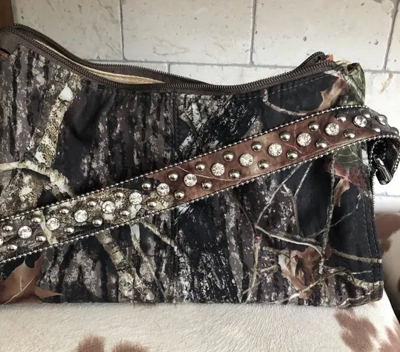 Camouflage Purse With Embellished Crystal Strap Green