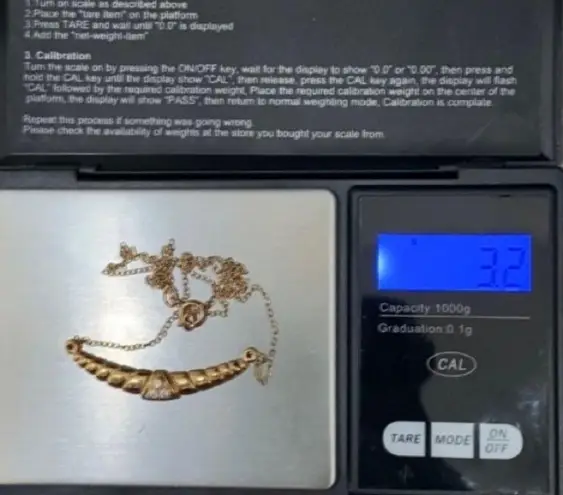 Crescent Vintage Gold-tone CZ Stone Bar Pendant 16” Necklace