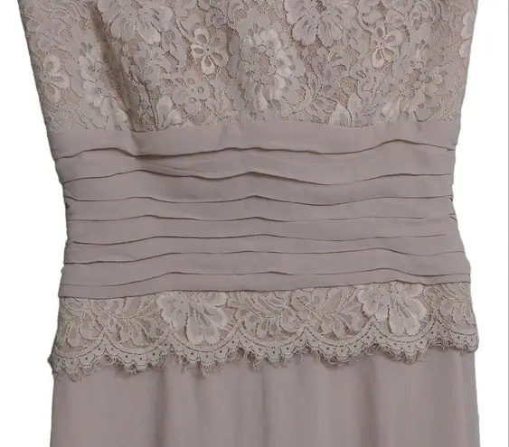 Tadashi Womens A Line Cocktail Dress Beige Pleated Midi Strapless Lace Silk 6
