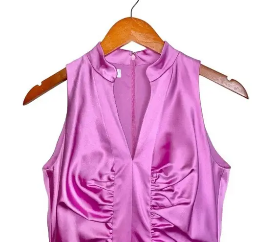 Kay Unger Pink V-Neck Sleeveless Ruched Front Mini Sheath Cocktail Dress