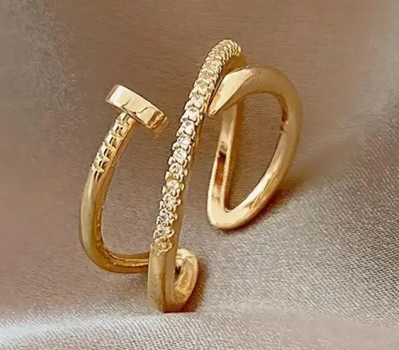 1pc Chic Paved Zirconia Adjustable Wrap Ring Shining Golden Finish Gold